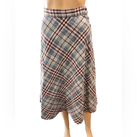 VINTAGE plaid a line midi high waist skirt-7 - Picture 2 of 6